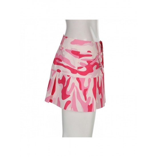  2024 Summer Pink Camouflage Pleated Girl Skirt