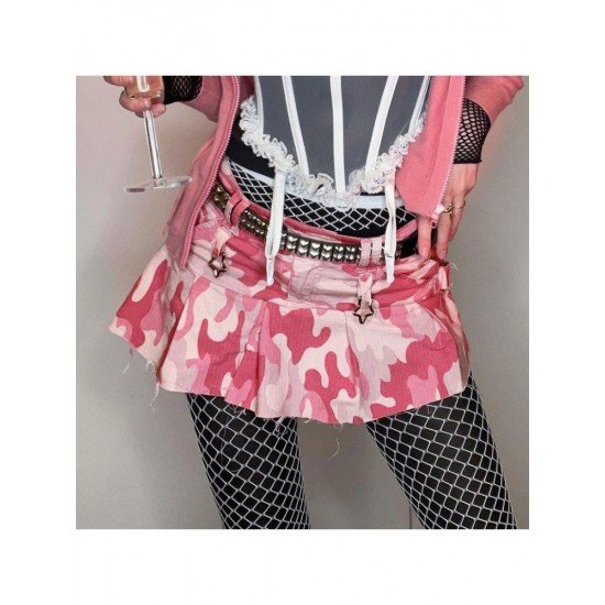  2024 Summer Pink Camouflage Pleated Girl Skirt