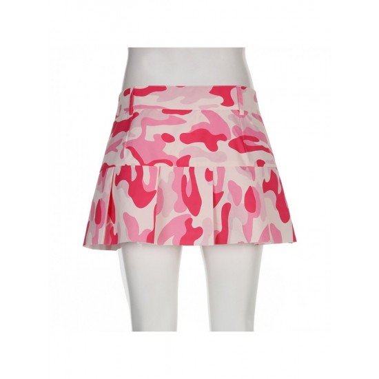  2024 Summer Pink Camouflage Pleated Girl Skirt