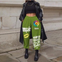 Printed Elastic Waist Women Sports Trousers