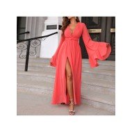  Sexy V-Neck Flare Sleeve Evening Dress