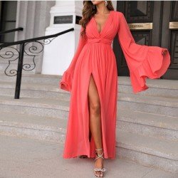  Sexy V-Neck Flare Sleeve Evening Dress