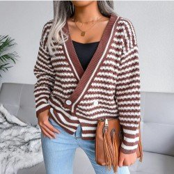  New V-Neck Striped Knitted Sweater