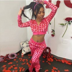  2024 Autumn Heart Printing Hooded Trouser Sets