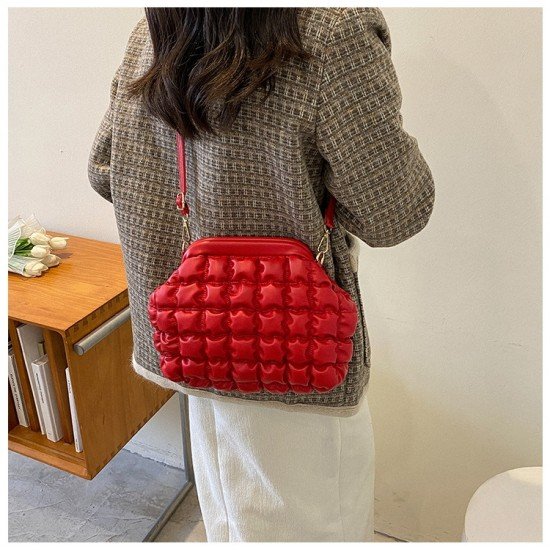  Korean Style Bubble PU Ruched Shoulder Bags