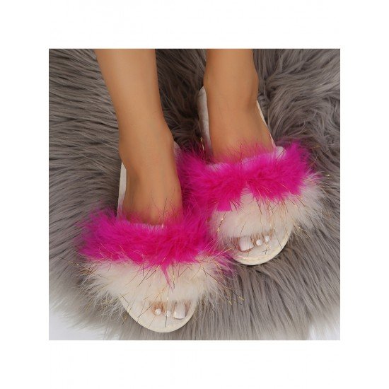  2024 Contrast Color Fur Slippers For Women