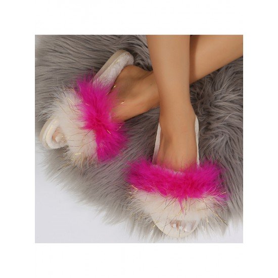 2024 Contrast Color Fur Slippers For Women