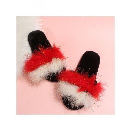 2024 Contrast Color Fur Slippers For Women