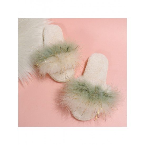  2024 Contrast Color Fur Slippers For Women