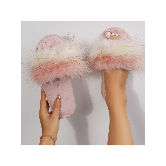  2024 Contrast Color Fur Slippers For Women