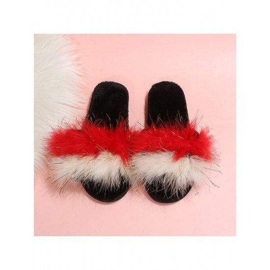  2024 Contrast Color Fur Slippers For Women