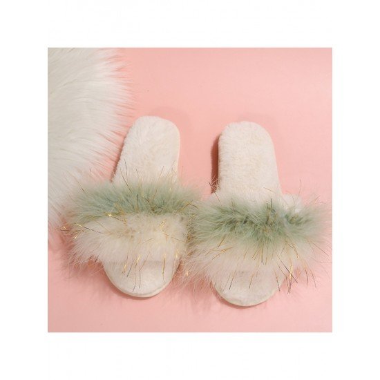  2024 Contrast Color Fur Slippers For Women