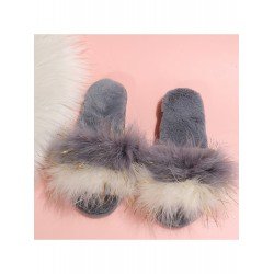 2024 Contrast Color Fur Slippers For Women  2024 Contrast Color Fur Slippers For Women