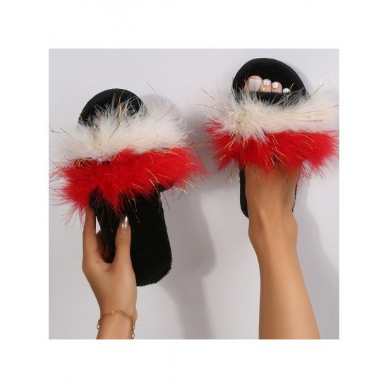  2024 Contrast Color Fur Slippers For Women