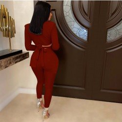 Stylish Tie Wrap Blazer Coat And Trouser Sets