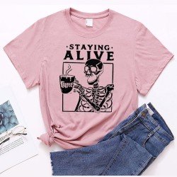 Funny Skull Graphic Short Sleeve T Shirts For Women