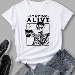 Funny Skull Graphic Short Sleeve T Shirts For Women