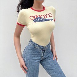  Summer Contrast Color Printing Short Sleeve Top