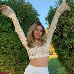  Pure Color Hollowed Out Crop Women's Pullover