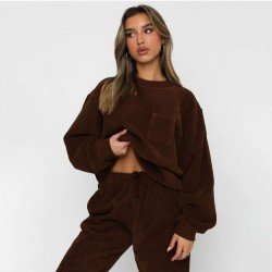  Corduroy Pure Color Casual Women's Trouser Suit