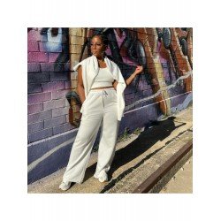 Casual White Matching 3 Piece Jogger Pant Sets Casual White Matching 3 Piece Jogger Pant Sets