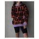  2024 Round Neck Loose Letter Contrast Color Sweater