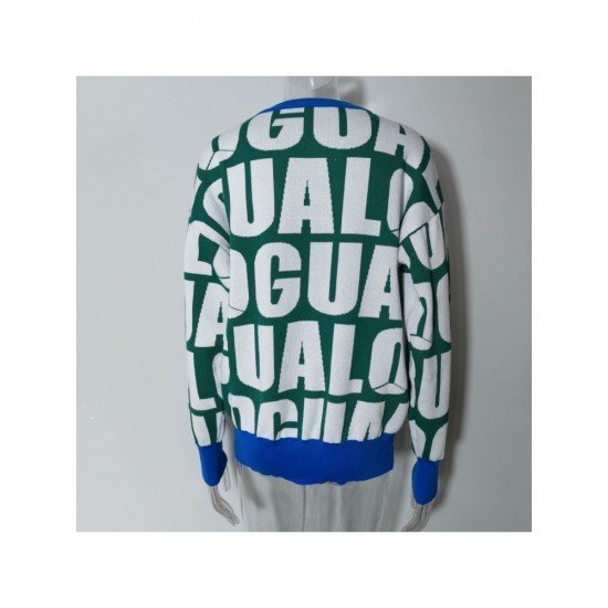  2024 Round Neck Loose Letter Contrast Color Sweater