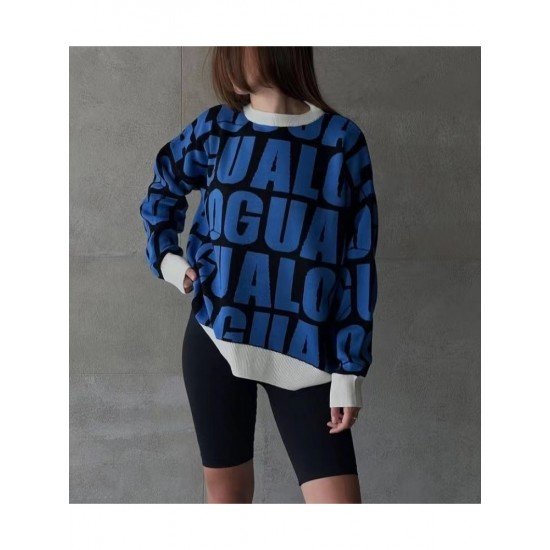  2024 Round Neck Loose Letter Contrast Color Sweater
