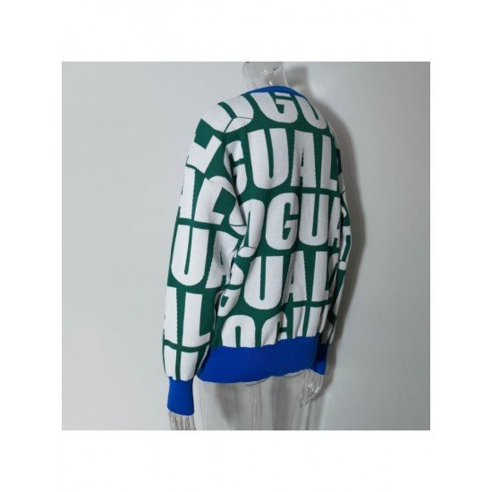  2024 Round Neck Loose Letter Contrast Color Sweater