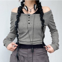 Patchwork Street Gray Tops For Fall