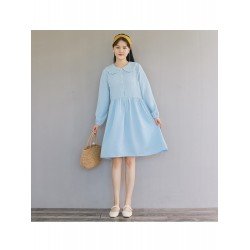 Cute Loose Doll Collar Long Sleeve Knee Length Dress Cute Loose Doll Collar Long Sleeve Knee Length Dress