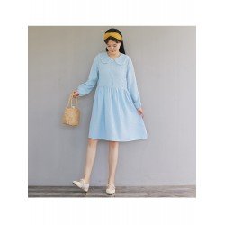 Cute Loose Doll Collar Long Sleeve Knee Length Dress Cute Loose Doll Collar Long Sleeve Knee Length Dress