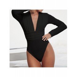 Ladies Fall Long Sleeve Deep V Neck Bodysuits Ladies Fall Long Sleeve Deep V Neck Bodysuits
