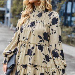  Elegant Loose Stringy Selvedge Women's Long Sleeve Dress