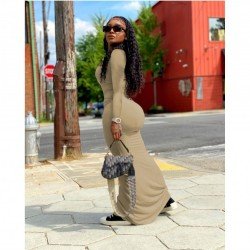 Square Neck Solid Long Sleeve Maxi Dresses