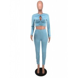 Ruched Cut Out Cropped Top And Trouser Sets Ruched Cut Out Cropped Top And Trouser Sets