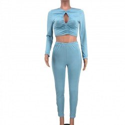 Ruched Cut Out Cropped Top And Trouser Sets