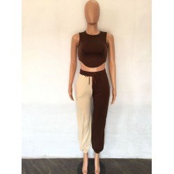 Contrast Color Irregular Top And Trouser Women's Set  Contrast Color Irregular Top And Trouser Women's Set