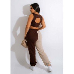 Contrast Color Irregular Top And Trouser Women's Set  Contrast Color Irregular Top And Trouser Women's Set