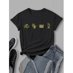 Cute Graphic Black T Shirt Tops For Women