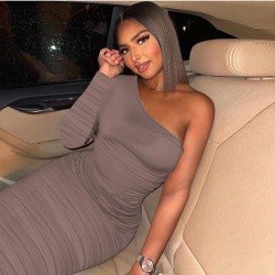 Ladies Ruched One Shoulder Maxi Dresses