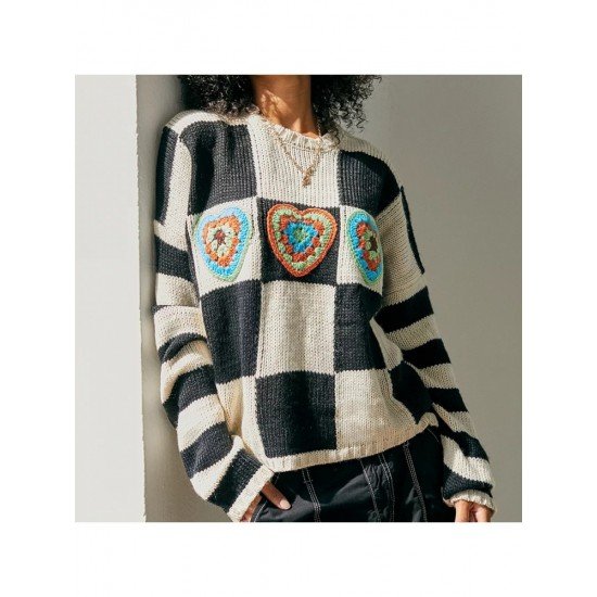  2024 Contrast Color Checkerboard Knitted Sweater