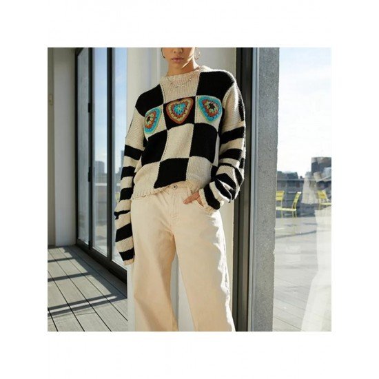 2024 Contrast Color Checkerboard Knitted Sweater