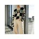  2024 Contrast Color Checkerboard Knitted Sweater