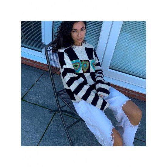  2024 Contrast Color Checkerboard Knitted Sweater
