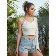 One Long Sleeve V Neck Cropped Tops