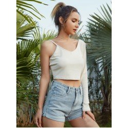 One Long Sleeve V Neck Cropped Tops