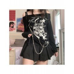 Street Cold Sleeve Black Printed Chain T Shirts Street Cold Sleeve Black Printed Chain T Shirts