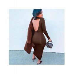Sexy Pure Color Backless Women's Long Sleeve Dress  Sexy Pure Color Backless Women's Long Sleeve Dress