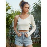 One Long Sleeve V Neck Cropped Tops